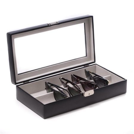 BEY BERK INTERNATIONAL Bey-Berk International BB643BLK Leather Multi Eyeglass Case with Glass Top & Locking Clasp; Velour lined - Black BB643BLK